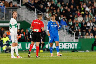 Elche, İspanya - 11 23 23 2025: Gonzalo Garcia, Elche CF ve Real Madrid FC takımları arasında oynanan LaLiga EA Spor maçında görüldü  