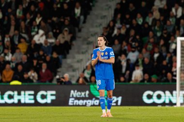 Elche, İspanya - 11 23 23 2025: Alvaro Carreras, Elche CF ve Real Madrid FC takımları arasında oynanan LaLiga EA Spor maçı sırasında görüldü  