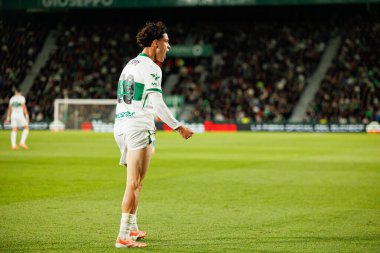 Elche, İspanya - 11 23 23 2025: Hector Fort LaLiga EA Spor karşılaşmasında Elche CF ve Real Madrid FC takımları arasında görüldü  