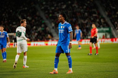 Elche, İspanya - 11 23 23 2025: Rodrygo Elche CF ve Real Madrid FC takımları arasında oynanan LaLiga EA SPORTS maçı sırasında görüldü. 