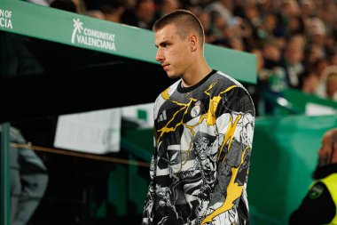 Elche, İspanya - 11 23 23 2025: Andriy Lunin, Elche CF ve Real Madrid FC takımları arasında oynanan LaLiga EA Spor maçı sırasında görüldü  