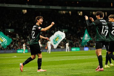 Eduardo Quaresma  seen celebrating after scoring goal during Liga Portugal game between teams of Sporting CP and CF Estrela Amadora  at Estadio Jose Alvalade (Maciej Rogowski/Ball Raw Images)