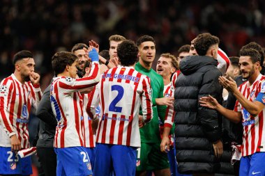 Players of Atletico seen celebrating  during Champions League league phase game between Atletico de Madrid and Internazionale Milano  (Maciej Rogowski/Ball Raw Images)