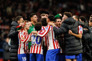 Players of Atletico seen celebrating  during Champions League league phase game between Atletico de Madrid and Internazionale Milano  (Maciej Rogowski/Ball Raw Images)