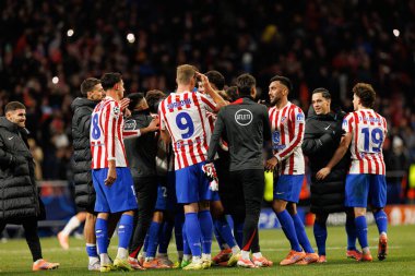 Players of Atletico seen  celebrating during Champions League league phase game between Atletico de Madrid and Internazionale Milano  (Maciej Rogowski/Ball Raw Images)