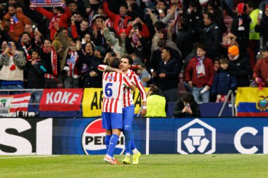 Koke and Jose Maria Gimenez seen celebrating after scoring goal during Champions League league phase game between Atletico de Madrid and Internazionale Milano  (Maciej Rogowski/Ball Raw Images)