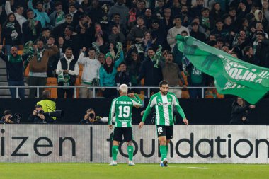 Cucho Fernandez, Real Betis Balompie ve FC Utrecht (Maciej Rogowski / Ball Raw Images) takımları arasında oynanan UEFA Avrupa Ligi maçında gol attıktan sonra kutlama yaparken görüldü.)