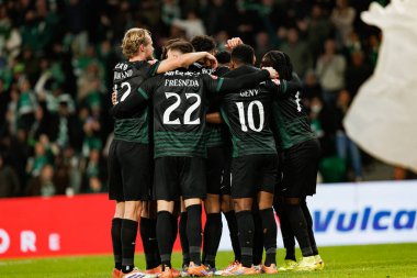 Players of Sporting   seen celebrating after goal from Luis Suarez during Liga Portugal game between teams of Sporting CP and CF Estrela Amadora  at Estadio Jose Alvalade (Maciej Rogowski/Ball Raw Images)
