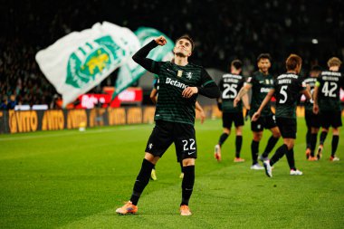 Ivan Fresneda, Estadio Jose Alvalade 'de (Maciej Rogowski / Ball Raw Images) oynayan Sporting CP ve CF Estrela Amadora takımları arasında oynanan Liga Portekiz maçında gol attıktan sonra kutlama yaparken görülüyor.)
