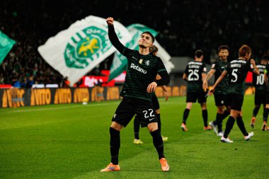 Ivan Fresneda  seen celebrating after scoring goal during Liga Portugal game between teams of Sporting CP and CF Estrela Amadora  at Estadio Jose Alvalade (Maciej Rogowski/Ball Raw Images)