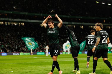 Eduardo Quaresma and Geovany Quenda  seen  celebrating after scoring goal during Liga Portugal game between teams of Sporting CP and CF Estrela Amadora  at Estadio Jose Alvalade (Maciej Rogowski/Ball Raw Images)