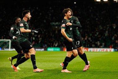 Eduardo Quaresma and Francisco Trincao  seen celebrating after scoring goal during Liga Portugal game between teams of Sporting CP and CF Estrela Amadora  at Estadio Jose Alvalade (Maciej Rogowski/Ball Raw Images)