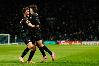 Eduardo Quaresma and Francisco Trincao  seen celebrating after scoring goal during Liga Portugal game between teams of Sporting CP and CF Estrela Amadora  at Estadio Jose Alvalade (Maciej Rogowski/Ball Raw Images)
