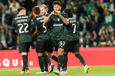 Luis Javier Suarez, Liga Portekiz maçında Estadio Jose Alvalade (Maciej Rogowski / Ball Raw Images) takımları arasında attığı golü kutlarken görüldü.)