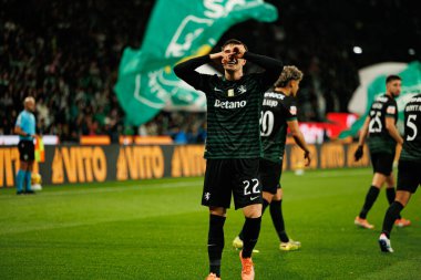 Ivan Fresneda  seen  celebrating after scoring goal during Liga Portugal game between teams of Sporting CP and CF Estrela Amadora  at Estadio Jose Alvalade (Maciej Rogowski/Ball Raw Images)