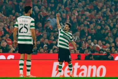 Pedro Goncalf, SL Benfica ve Sporting CP (Maciej Rogowski / Ball Raw Images) arasında oynanan Liga Portekiz maçında gol attıktan sonra kutlama yaparken görüldü.)