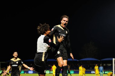 Steven Baseya ve Marko Milovanoviç Marezi, FC Alverca ve CD Nacional (Maciej Rogowski / Ball Raw Images) takımları arasındaki Liga Portekiz maçında gol attıktan sonra kutlama yaparken görüldü.)