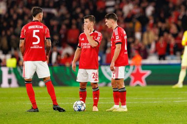 Enzo Barrenechea, Samuel Dahl ve Georgiy Sudakov SL Benfica ile SSC Napoli (Maciej Rogowski / Ball Raw Images) arasındaki Şampiyonlar Ligi faz maçında görüldü.)