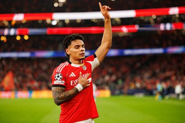 Richard Rios, Şampiyonlar Ligi 'nin SL Benfica ve SSC Napoli (Maciej Rogowski / Ball Raw Images) arasındaki faz maçında attığı golün ardından kutlama yaparken görülüyor.)