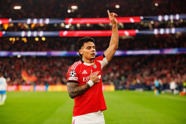 Richard Rios, Şampiyonlar Ligi 'nin SL Benfica ve SSC Napoli (Maciej Rogowski / Ball Raw Images) arasındaki faz maçında attığı golün ardından kutlama yaparken görülüyor.)