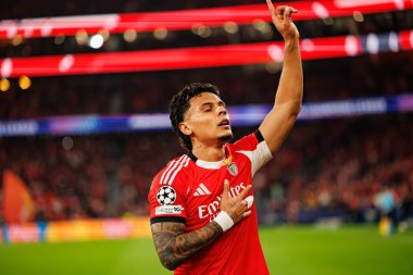 Richard Rios, Şampiyonlar Ligi 'nin SL Benfica ve SSC Napoli (Maciej Rogowski / Ball Raw Images) arasındaki faz maçında attığı golün ardından kutlama yaparken görülüyor.)