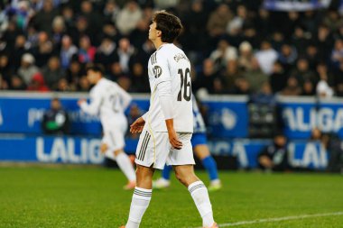 Gonzalo Garcia, LaLiga EA SPORTS maçı sırasında Mendizorroza 'da Deportivo Alaves ve Real Madrid FC takımları arasında görüldü (Maciej Rogowski / Ball Raw Images)