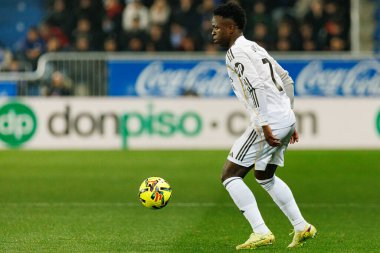 Vinicius Junior, LaLiga EA EORTS maçı sırasında Mendizorroza 'da Deportivo Alaves ve Real Madrid FC takımları arasında görüldü (Maciej Rogowski / Ball Raw Images)