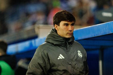 Gonzalo Garcia, LaLiga EA SPORTS maçı sırasında Mendizorroza 'da Deportivo Alaves ve Real Madrid FC takımları arasında görüldü (Maciej Rogowski / Ball Raw Images)