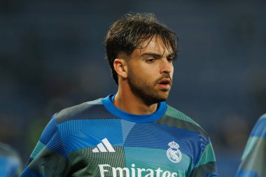 Raul Asencio, LaLiga EA SPORTS maçı sırasında Mendizorroza 'da Deportivo Alaves ve Real Madrid FC takımları arasında görüldü (Maciej Rogowski / Ball Raw Images)