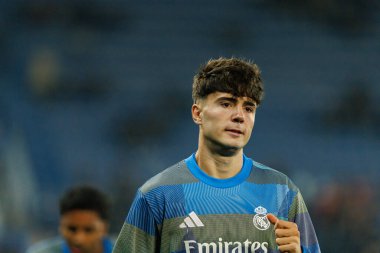 Victor Valdepenas, Mendizorroza 'daki Deportivo Alaves ve Real Madrid FC takımları arasında oynanan LaLiga EA SPORTS maçı sırasında görüldü (Maciej Rogowski / Ball Raw Images)
