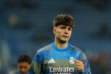 Victor Valdepenas, Mendizorroza 'daki Deportivo Alaves ve Real Madrid FC takımları arasında oynanan LaLiga EA SPORTS maçı sırasında görüldü (Maciej Rogowski / Ball Raw Images)