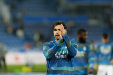 Raul Asencio, LaLiga EA SPORTS maçı sırasında Mendizorroza 'da Deportivo Alaves ve Real Madrid FC takımları arasında görüldü (Maciej Rogowski / Ball Raw Images)