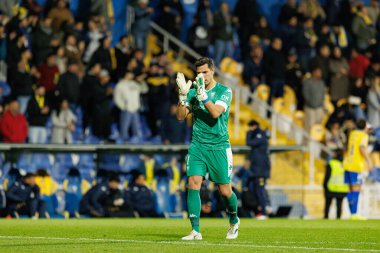 Joel Robles, Liga Portekiz maçında GD Estoril Praia ve SC Braga takımları arasında Estadio Antonio Coimbra da Mota 'da gol üstüne gol atarken görüldü (Maciej Rogowski / Ball Raw Images)