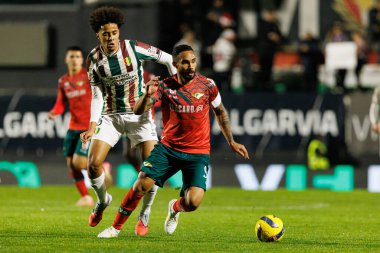 Oumar Ngom ve Guilherme Schettine, Liga Portekiz maçında CF Estrela Amadora ve Moreirense FC (Maciej Rogowski / Ball Raw Images) takımları arasında görüldü.)