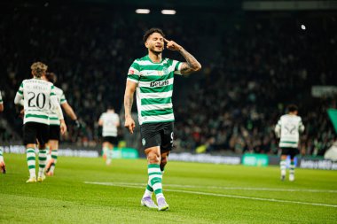 Luis Suarez, Estadio Jose Alvalade 'de (Maciej Rogowski / Ball Raw Images) Sporting CP ve Rio Ave FC takımları arasında oynanan Liga Portekiz maçında gol attıktan sonra kutlama yaparken görüldü.)