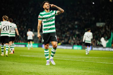 Luis Suarez, Estadio Jose Alvalade 'de (Maciej Rogowski / Ball Raw Images) Sporting CP ve Rio Ave FC takımları arasında oynanan Liga Portekiz maçında gol attıktan sonra kutlama yaparken görüldü.)