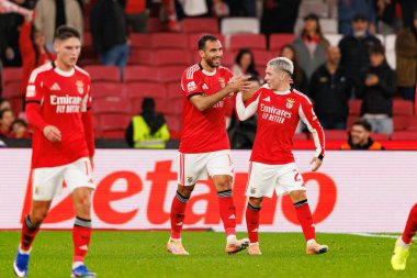 Vangelis Pavlidis ve Gianluca Prestianni, SL Benfica ile GD Estoril Praia (Maciej Rogowski / Ball Raw Images) arasında oynanan Liga Portekiz maçında gol attıktan sonra kutlama yaparken görüldü.)