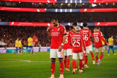 Vangelis Pavlidis, SL Benfica ve GD Estoril Praia (Maciej Rogowski / Ball Raw Images) arasında oynanan Liga Portekiz maçında gol attıktan sonra kutlama yaparken görülüyor.)