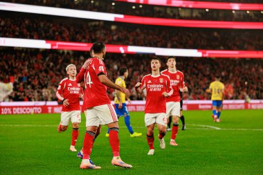 Vangelis Pavlidis, SL Benfica ve GD Estoril Praia (Maciej Rogowski / Ball Raw Images) arasında oynanan Liga Portekiz maçında gol attıktan sonra kutlama yaparken görülüyor.)