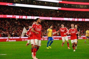 Vangelis Pavlidis, SL Benfica ve GD Estoril Praia (Maciej Rogowski / Ball Raw Images) arasında oynanan Liga Portekiz maçında gol attıktan sonra kutlama yaparken görülüyor.)