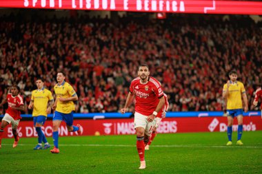 Vangelis Pavlidis, SL Benfica ve GD Estoril Praia (Maciej Rogowski / Ball Raw Images) arasında oynanan Liga Portekiz maçında gol attıktan sonra kutlama yaparken görülüyor.)