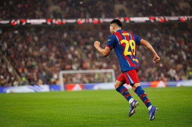 Roony Bardghji, FC Barcelona ile Athletic Club (Maciej Rogowski / Ball Raw Images) arasında oynanan İspanya Süper Kupası yarı final maçında gol attıktan sonra kutlama yaparken görüldü.)