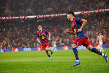 Roony Bardghji, FC Barcelona ile Athletic Club (Maciej Rogowski / Ball Raw Images) arasında oynanan İspanya Süper Kupası yarı final maçında gol attıktan sonra kutlama yaparken görüldü.)