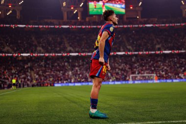 Fermin Lopez, FC Barcelona ile Athletic Club (Maciej Rogowski / Ball Raw Images) arasında oynanan İspanya Süper Kupası yarı final maçında attığı golün ardından kutlama yaparken görüldü.)