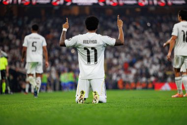 Madrid Kulübüyle Real Madrid (Maciej Rogowski / Ball Raw Images) arasında oynanan İspanya Süper Kupası yarı final maçında gol attıktan sonra kutlanan Rodrygo,)