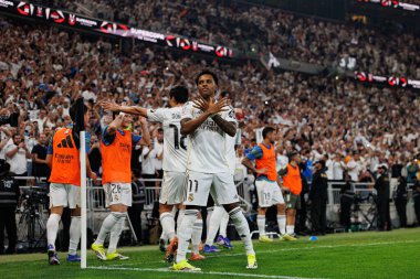 Madrid Kulübüyle Real Madrid (Maciej Rogowski / Ball Raw Images) arasında oynanan İspanya Süper Kupası yarı final maçında gol attıktan sonra kutlanan Rodrygo,)
