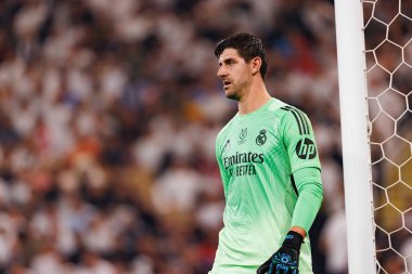 Thibaut Courtois, Club Atletico de Madrid ile Real Madrid (Maciej Rogowski / Ball Raw Images) arasında oynanan yarı final maçında görüldü.)