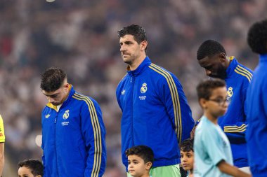 Thibaut Courtois, Club Atletico de Madrid ile Real Madrid (Maciej Rogowski / Ball Raw Images) arasında oynanan yarı final maçında görüldü.)