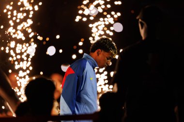 Lamine Yamal, FC Barcelona ve Real Madrid (Maciej Rogowski / Ball Raw Images) takımları arasında oynanan İspanya Süper Kupa Finali sırasında görüldü.)