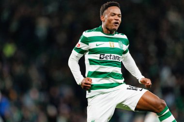 Cin Catamo, Liga Portekiz maçında attığı gol sonrasında Estadio Jose Alvalade 'deki Casa Pia AC (Maciej Rogowski / Ball Raw Images) takımları arasında kutlama yaparken görüldü.)